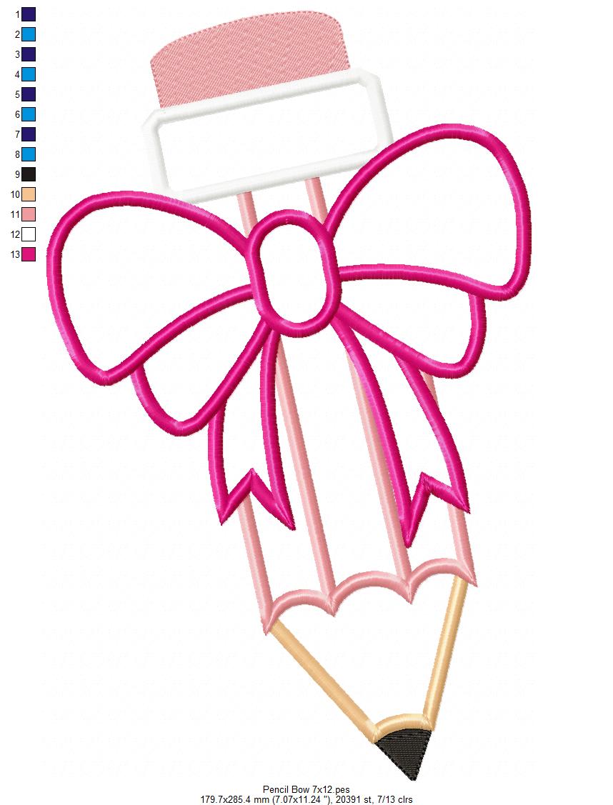 Pencil with Big Bow - Applique Embroidery