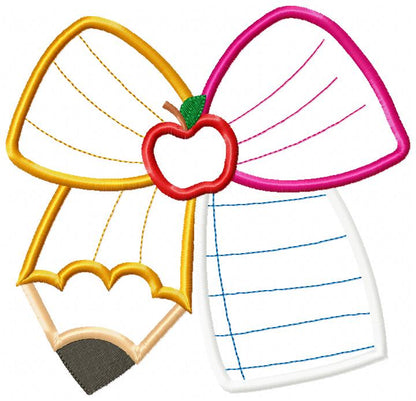 School Pencil Coquette Bow - Applique - Machine Embroidery Design