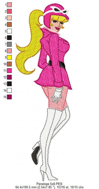 Pretty Pink Racer Girl – Fill Stitch – Machine Embroidery Design