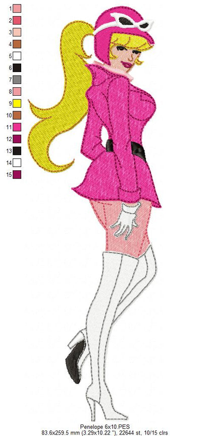 Pretty Pink Racer Girl – Fill Stitch – Machine Embroidery Design