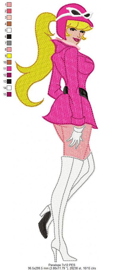 Pretty Pink Racer Girl – Fill Stitch – Machine Embroidery Design