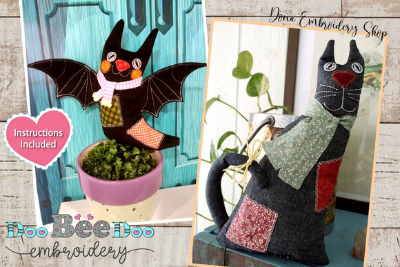 Bat and Cat Stuffies - ITH Project - Machine Embroidery Design