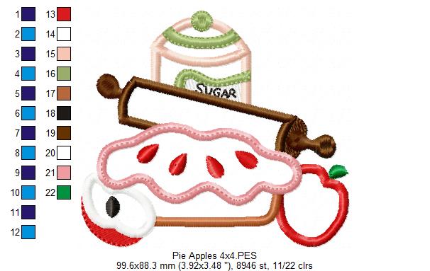 Apples, Roll and Pie - Applique - Machine Embroidery Design