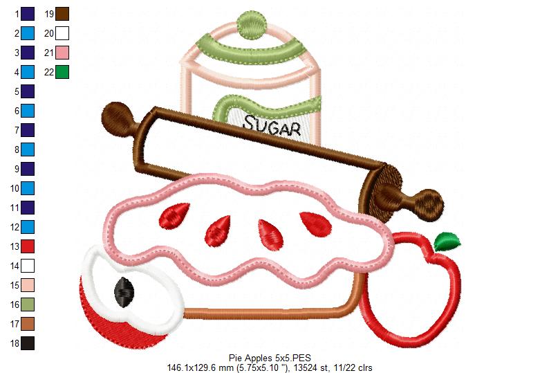 Apples, Roll and Pie - Applique - Machine Embroidery Design