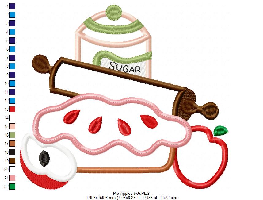 Apples, Roll and Pie - Applique - Machine Embroidery Design