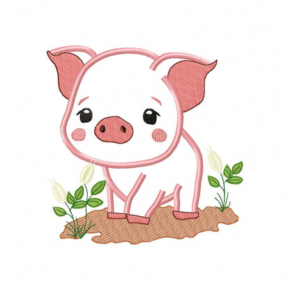 Piggy in the Mud - Applique - Machine Embroidery Design