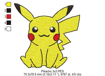 Pokemon Pikachu - Fill Stitch - Machine Embroidery Design
