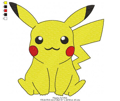 Pokemon Pikachu - Fill Stitch - Machine Embroidery Design