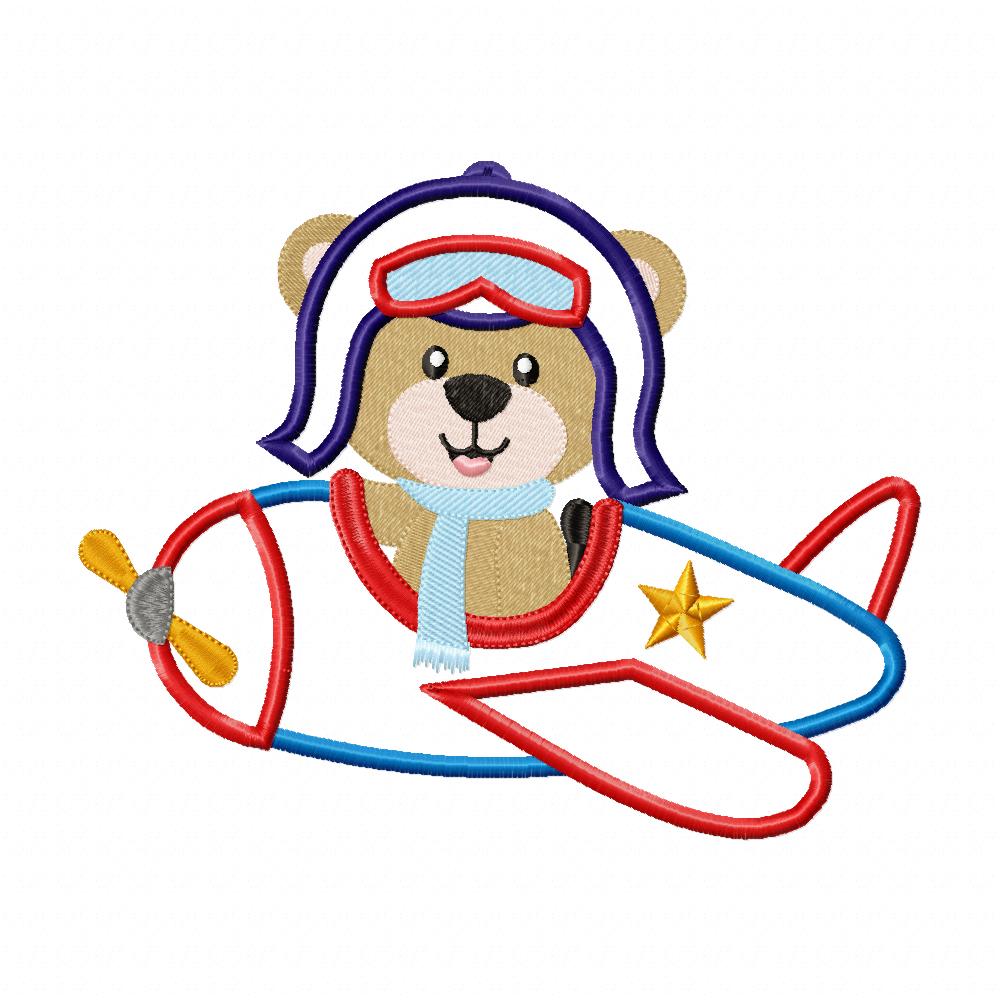 Aviator Pilot Bear - Applique - Machine Embroidery Design