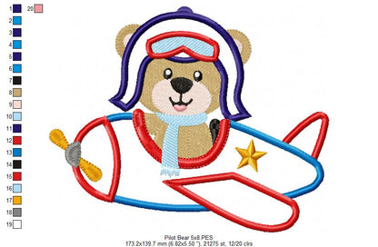 Aviator Pilot Bear - Applique - Machine Embroidery Design