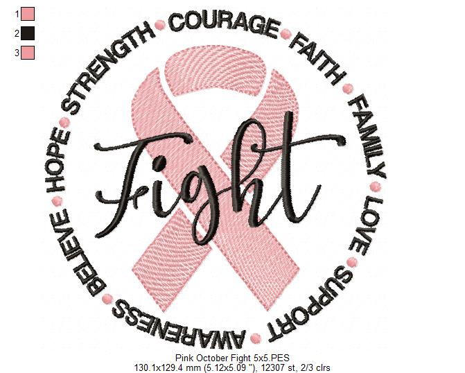 Fight Pink October - Fill Stitch - Machine Embroidery Design