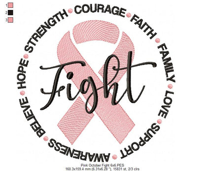 Fight Pink October - Fill Stitch - Machine Embroidery Design