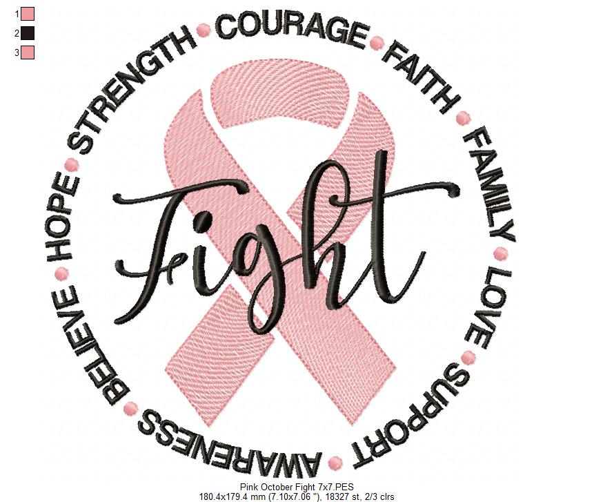 Fight Pink October - Fill Stitch - Machine Embroidery Design