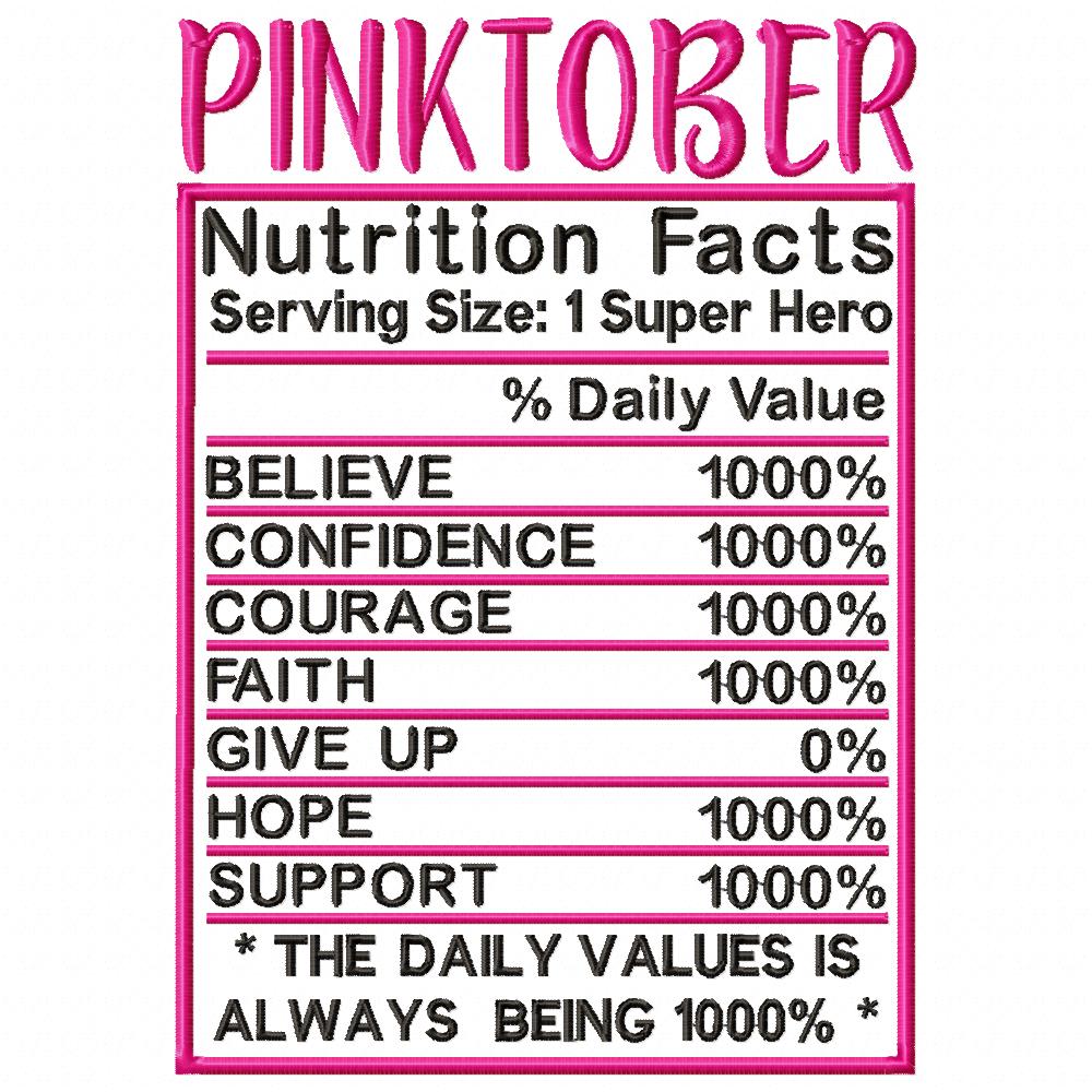 Pink October Nutrition Facts - Fill Stitch - Machine Embroidery Design