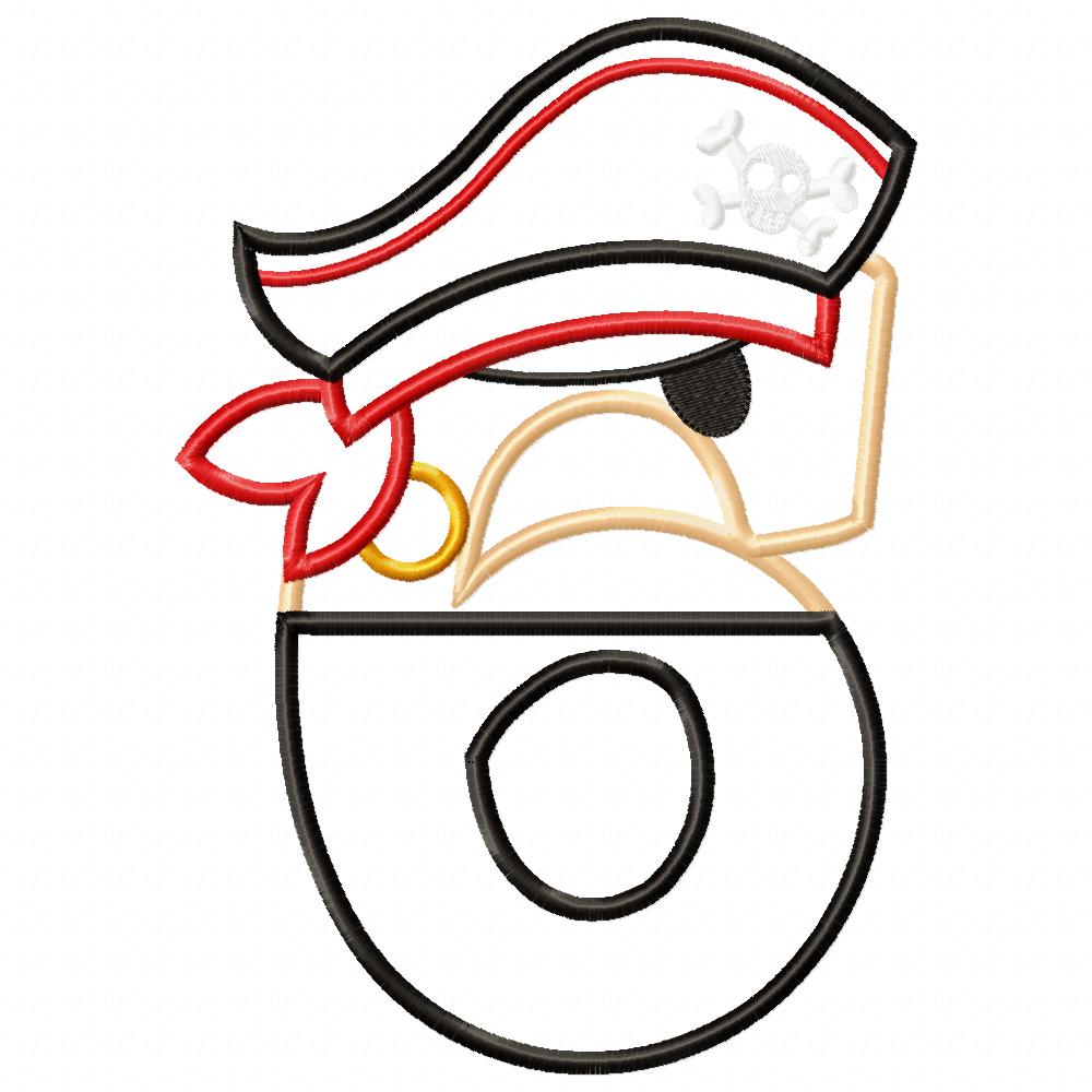 Pirate Birthday Number Six 6th Birthday - Applique - Machine Embroidery Design