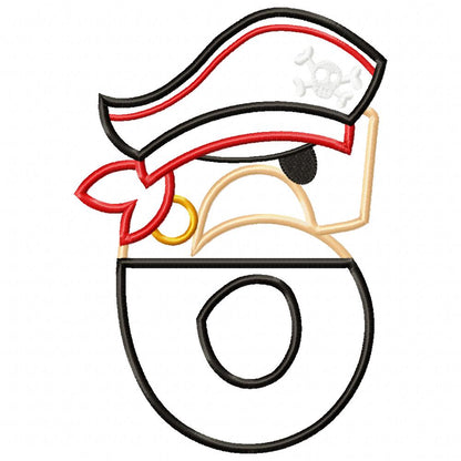 Pirate Birthday Number Six 6th Birthday - Applique - Machine Embroidery Design