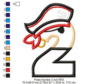 Pirate Number 2 - Applique - Machine Embroidery Design