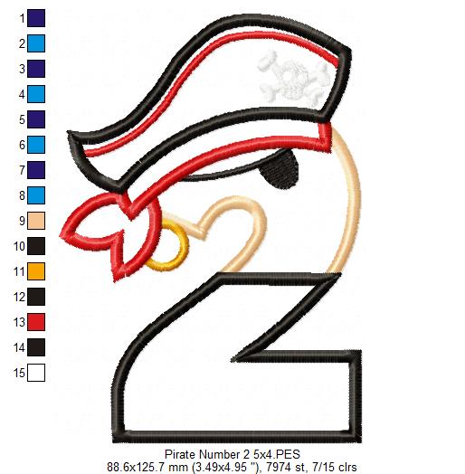 Pirate Number 2 - Applique - Machine Embroidery Design