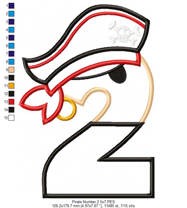 Pirate Number 2 - Applique - Machine Embroidery Design