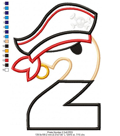 Pirate Number 2 - Applique - Machine Embroidery Design