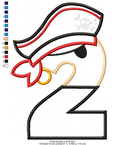 Pirate Number 2 - Applique - Machine Embroidery Design