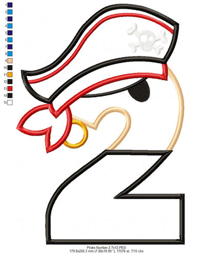 Pirate Number 2 - Applique - Machine Embroidery Design