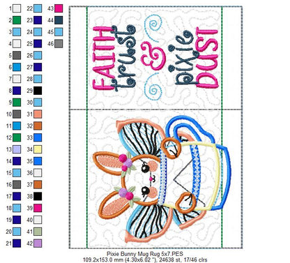 Pixie Bunny Mug Rug - ITH Project - Machine Embroidery Design