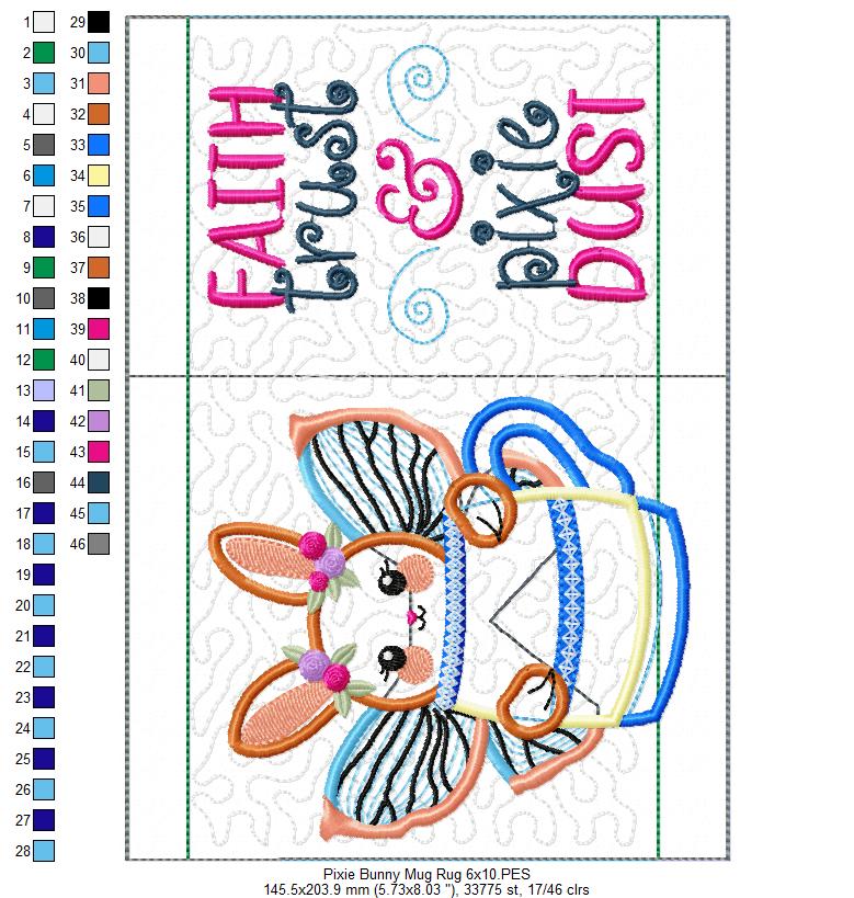 Pixie Bunny Mug Rug - ITH Project - Machine Embroidery Design