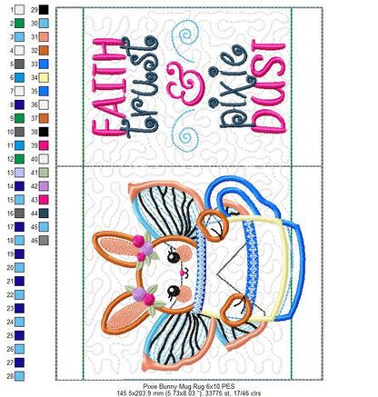 Pixie Bunny Mug Rug - ITH Project - Machine Embroidery Design