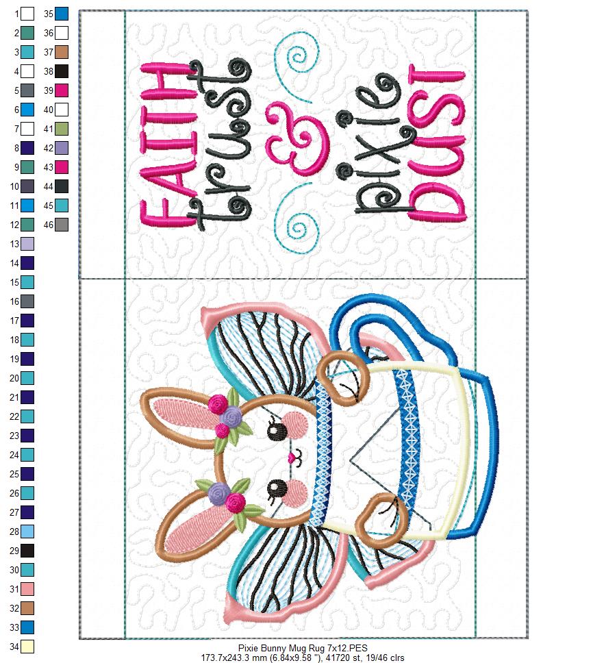 Pixie Bunny Mug Rug - ITH Project - Machine Embroidery Design