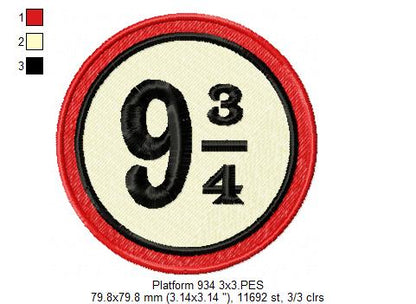 Platform 9 3/4 - Fill Stitch - Machine Embroidery Design