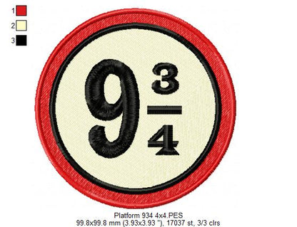 Platform 9 3/4 - Fill Stitch - Machine Embroidery Design
