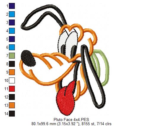 Pluto Face - Applique - Machine Embroidery Design