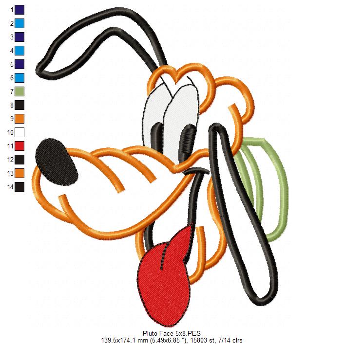 Pluto Face - Applique - Machine Embroidery Design