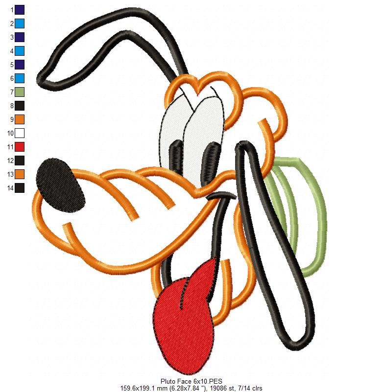 Pluto Face - Applique - Machine Embroidery Design