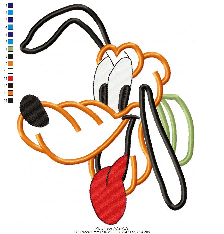 Pluto Face - Applique - Machine Embroidery Design
