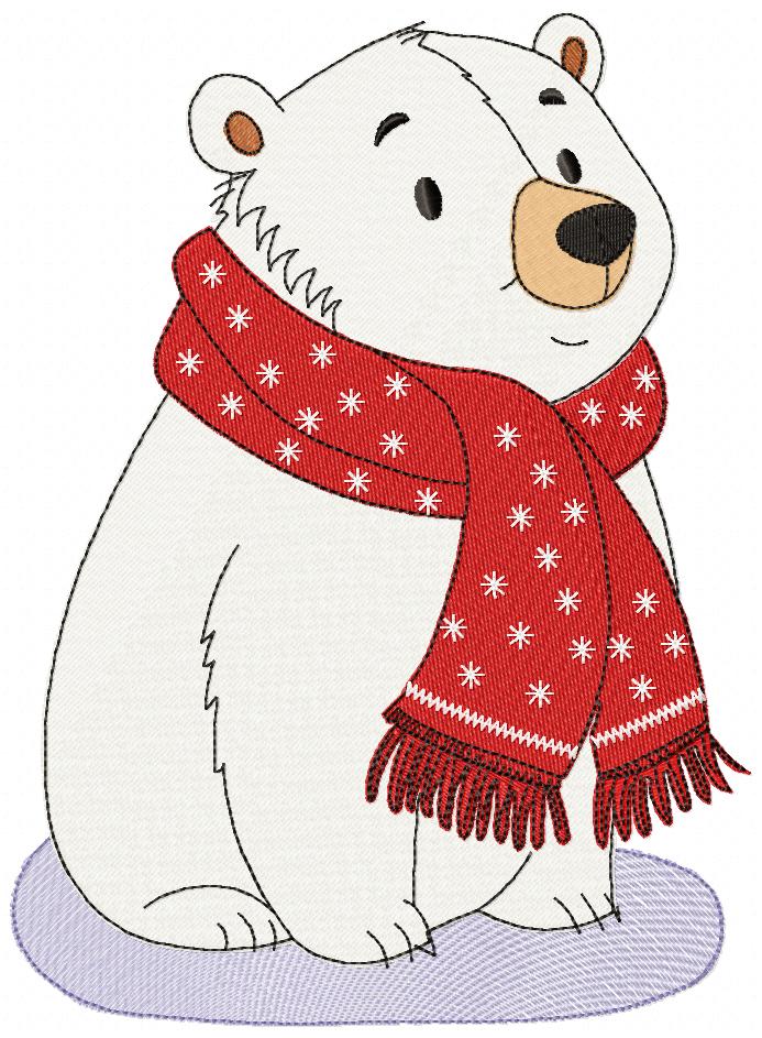 Cozy Christmas Polar Bear - Fill Stitch - Machine Embroidery Design