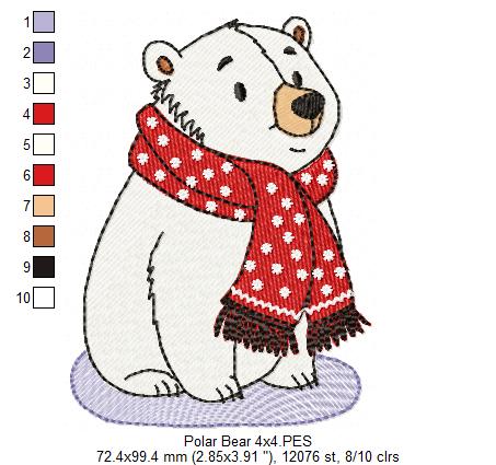 Cozy Christmas Polar Bear - Fill Stitch - Machine Embroidery Design