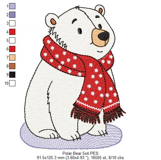 Cozy Christmas Polar Bear - Fill Stitch - Machine Embroidery Design