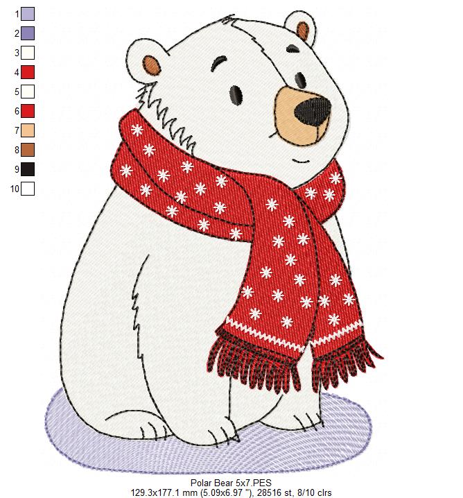 Cozy Christmas Polar Bear - Fill Stitch - Machine Embroidery Design