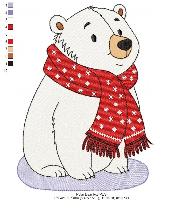 Cozy Christmas Polar Bear - Fill Stitch - Machine Embroidery Design