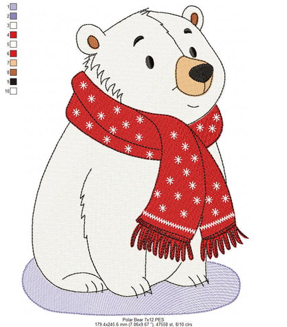 Cozy Christmas Polar Bear - Fill Stitch - Machine Embroidery Design