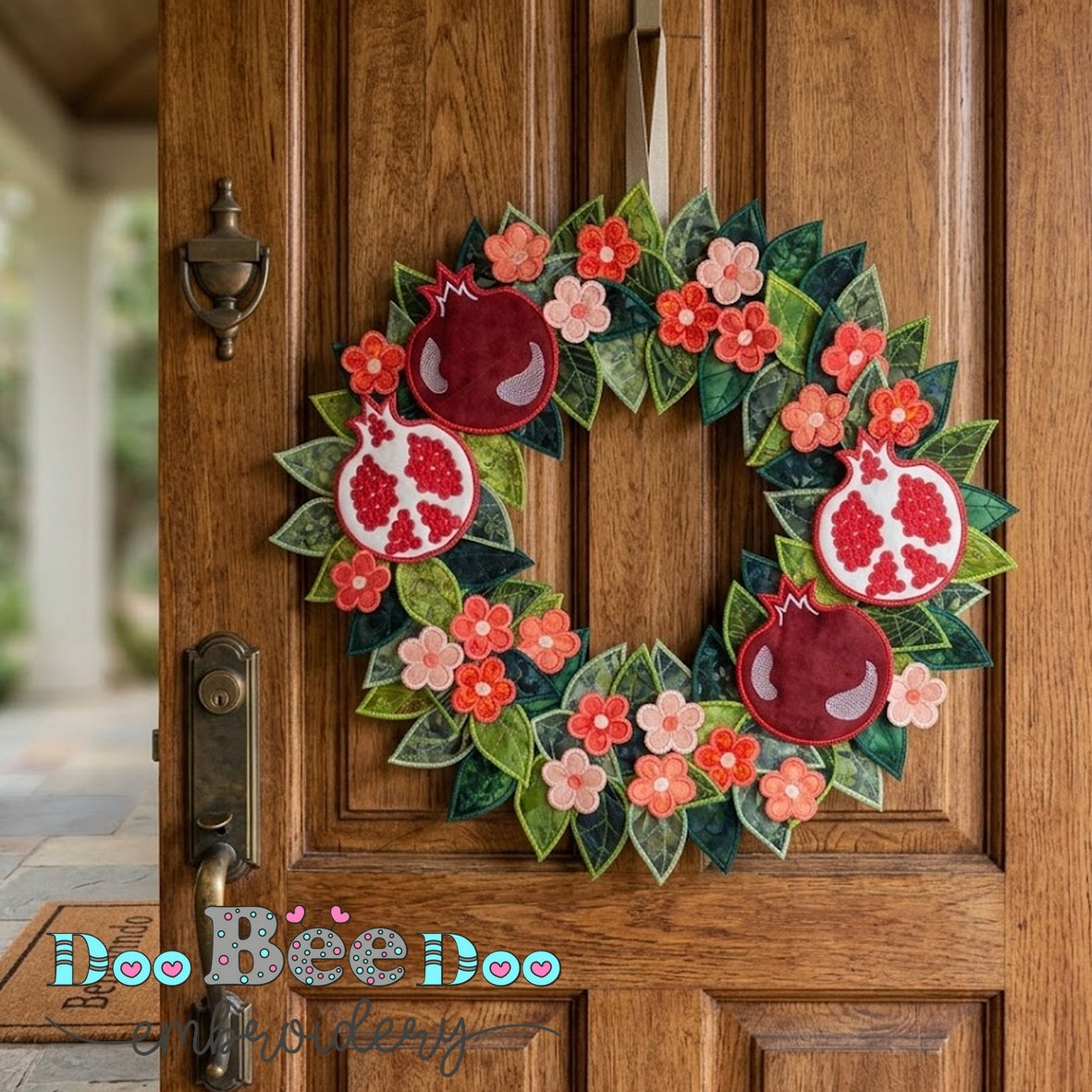 In the Hoop Pomegranate Wreath Machine Embroidery Design
