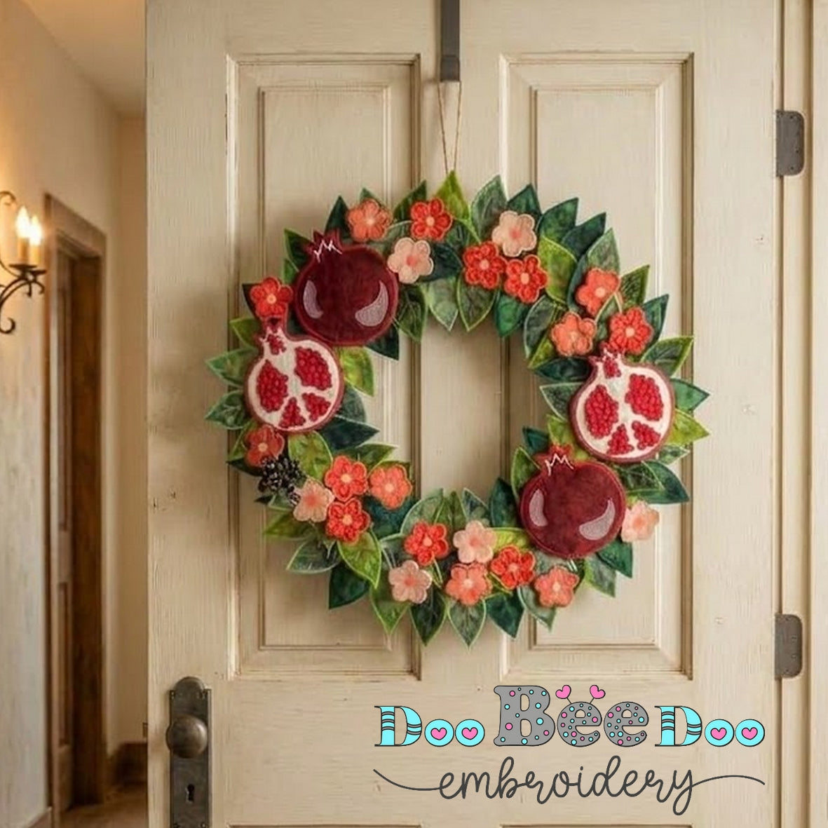 In the Hoop Pomegranate Wreath Machine Embroidery Design