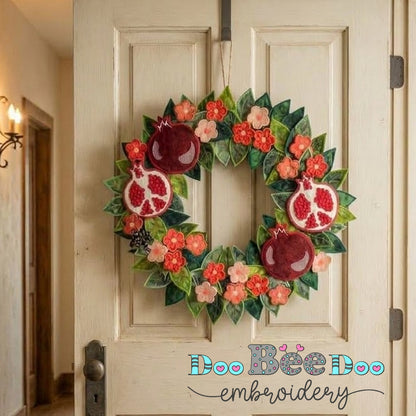 In the Hoop Pomegranate Wreath Machine Embroidery Design