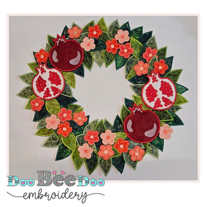 In the Hoop Pomegranate Wreath Machine Embroidery Design