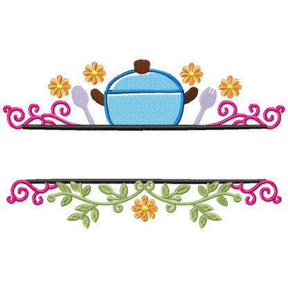 Pot and Cutlery Kitchen Split - Fill Stitch - Machine Embroidery Design