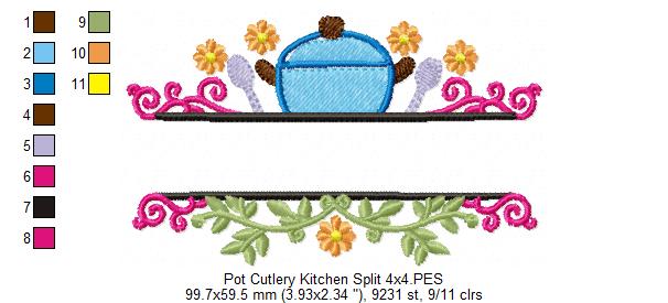 Pot and Cutlery Kitchen Split - Fill Stitch - Machine Embroidery Design