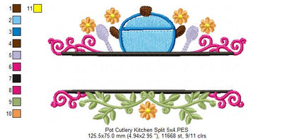 Pot and Cutlery Kitchen Split - Fill Stitch - Machine Embroidery Design