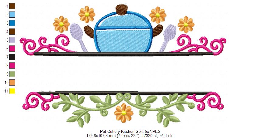 Pot and Cutlery Kitchen Split - Fill Stitch - Machine Embroidery Design
